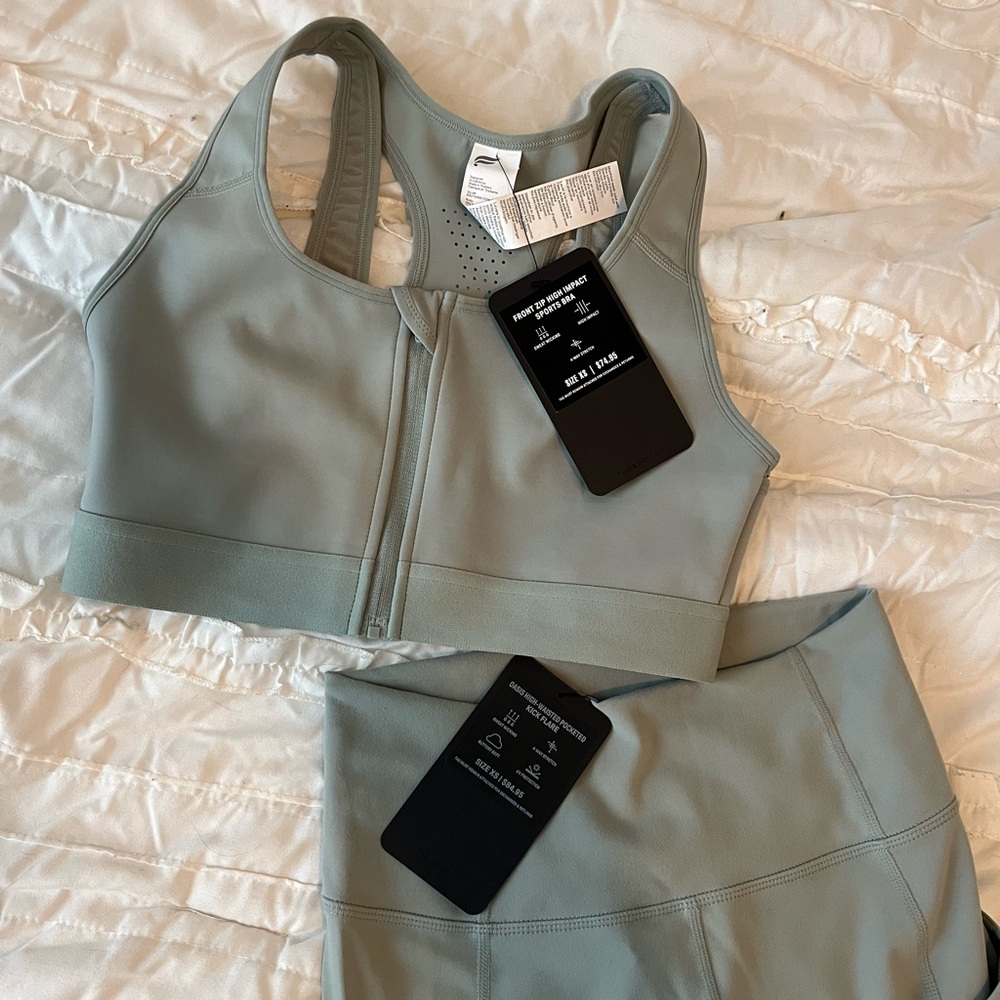 Sage Grey Front Zip Sports Bra & Oasis PureLuxe High-Waisted Pocketed Kick Flare